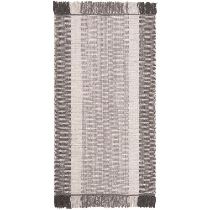 Coastal Gray Stripe Hand-Woven Cotton Area Rug - 2' x 3'