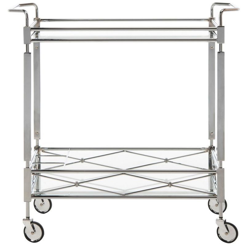 Chrome Glass 32" Transitional Rectangular Bar Cart with Storage