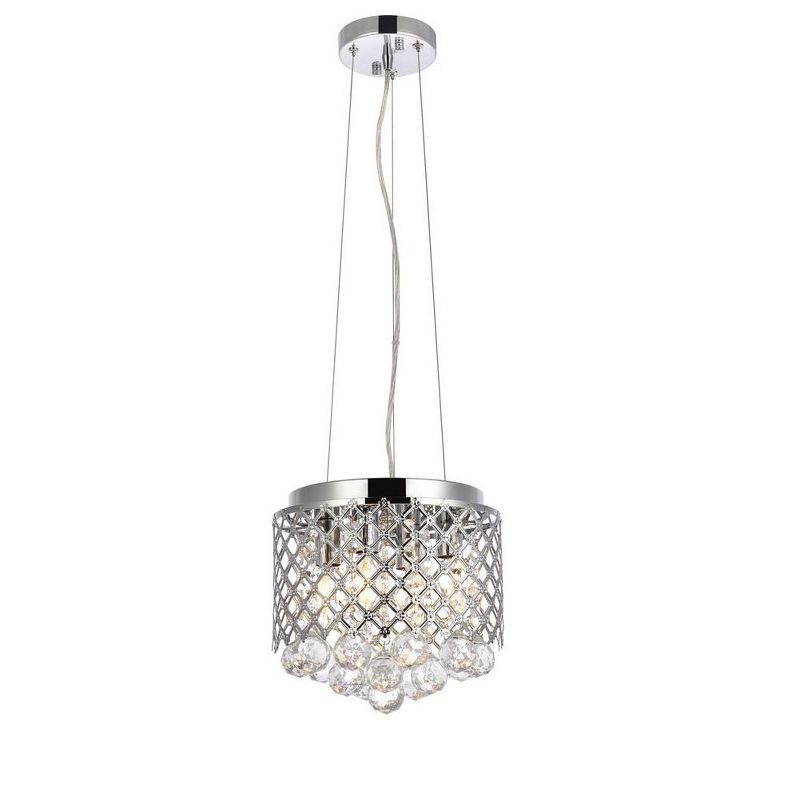 Elegant Chrome Drum Pendant with Crystal Accents and Adjustable Height