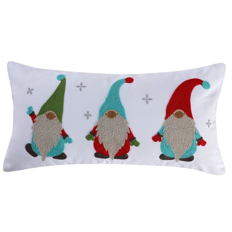 Let It Snow Embroidered Gnomes Holiday Pillow 12x24