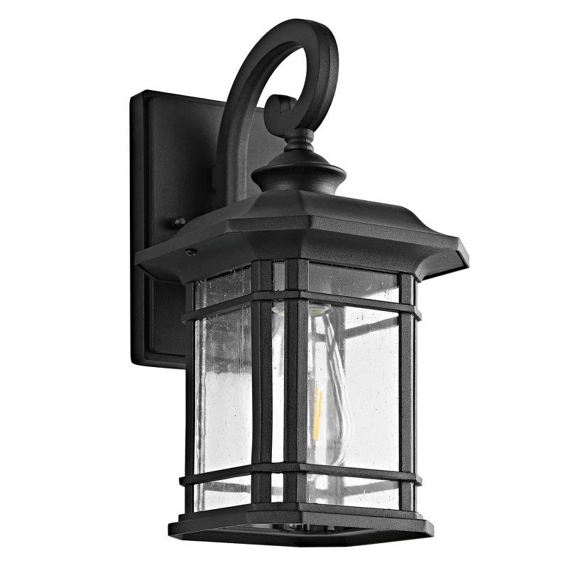 Elegant Black Metal Lantern Wall Sconce with Clear Bubble Glass