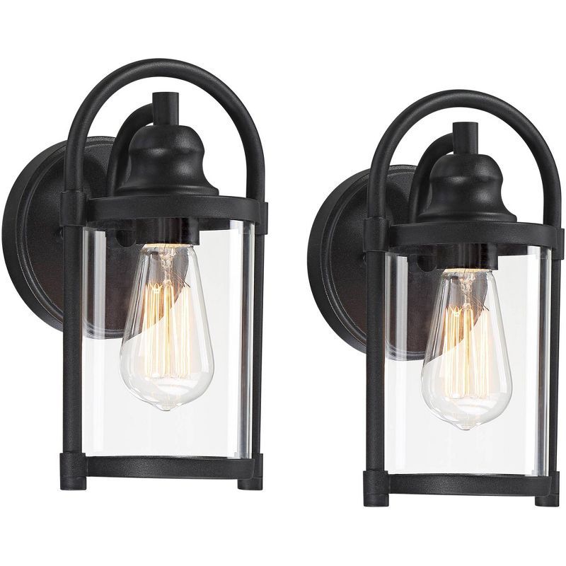 Black Metal and Clear Glass Outdoor Wall Light Set