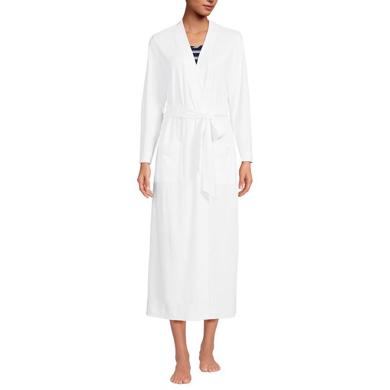 White Cotton Long Sleeve Midcalf Robe with Front Tie