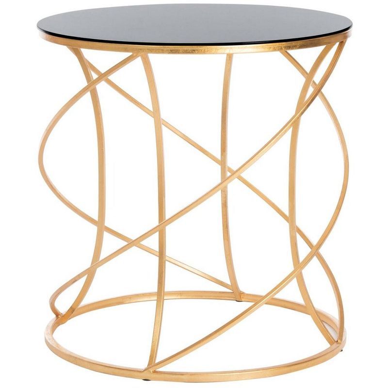 20" Round Black Glass & Gold Metal Accent Table