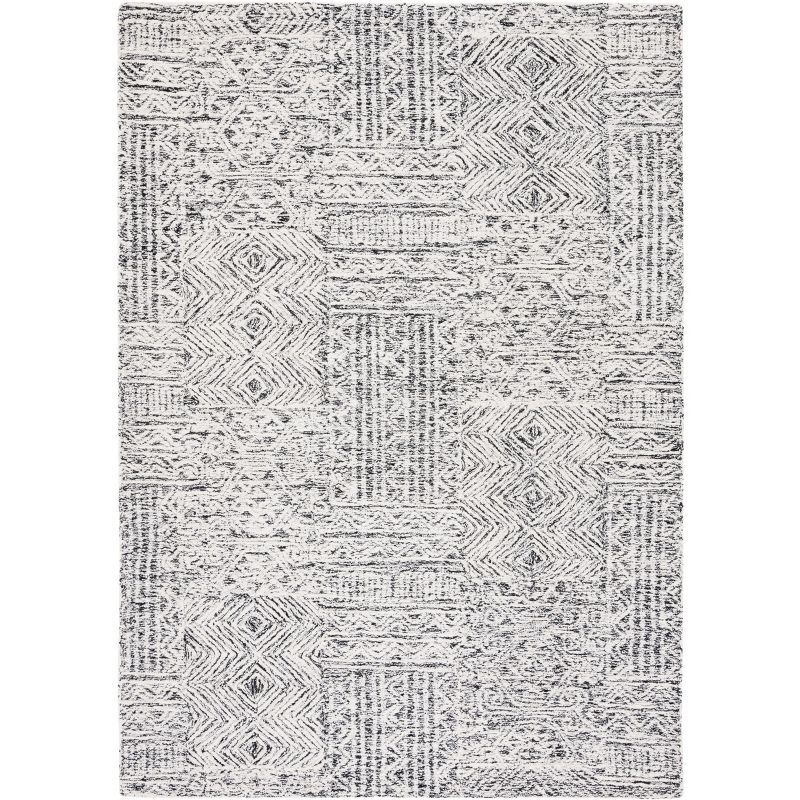 Hand-Tufted Abstract Round Wool Rug in Black/Ivory, 5' Diameter