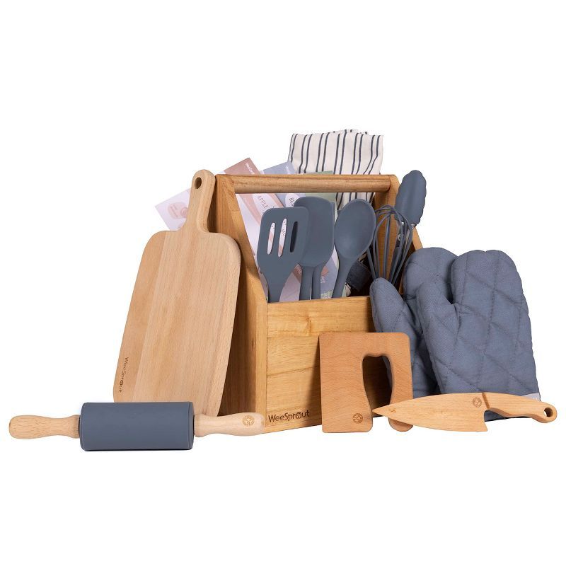 WeeSprout Navy and Wood Kids Cooking and Baking Set