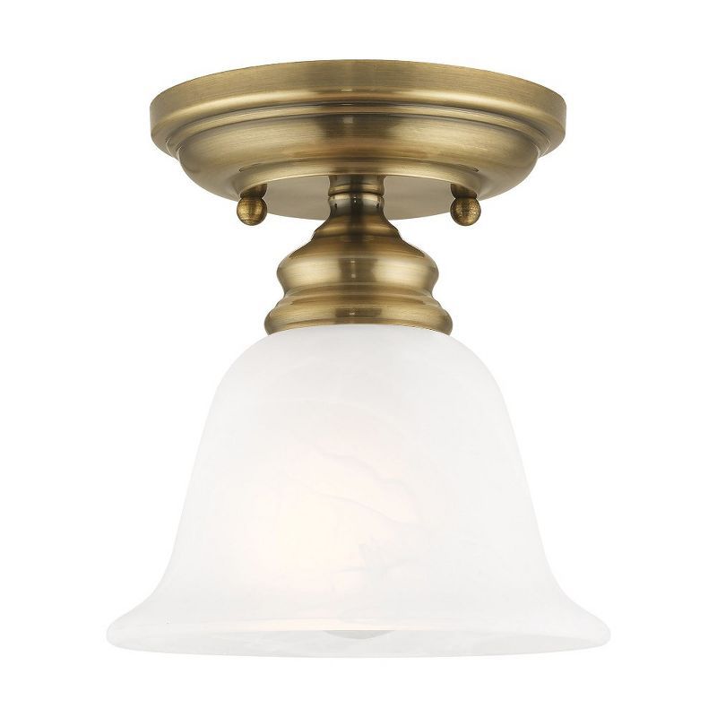 Antique Brass Indoor Flush Mount with White Alabaster Glass