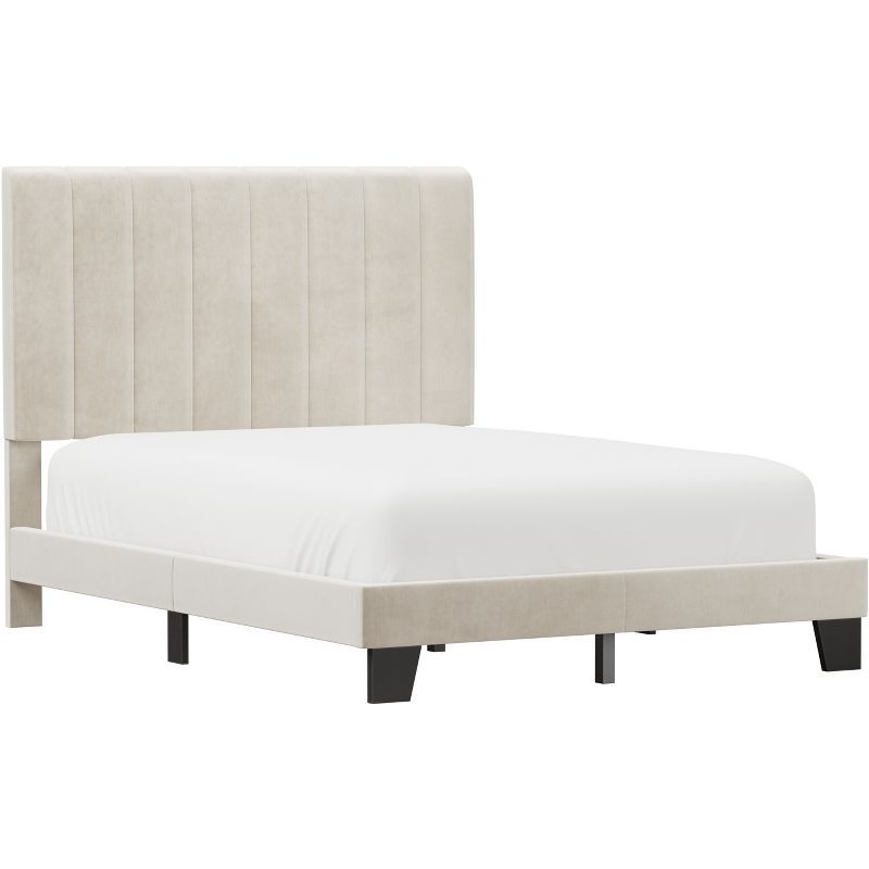 Cream Velvet Upholstered Adjustable Full Platform Bed with Tufted Headboard