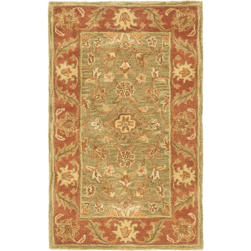 Victorian Elegance 24" Green/Rust Hand-Tufted Wool Floral Accent Rug