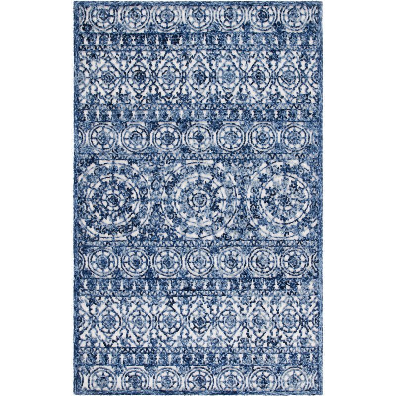 Ivory and Navy Hand-Tufted Wool 8' x 10' Area Rug