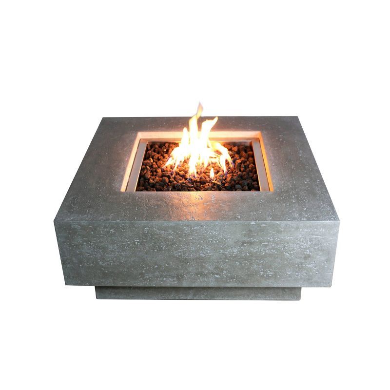 Gray Concrete Gas Fire Pit Table with Lava Rocks