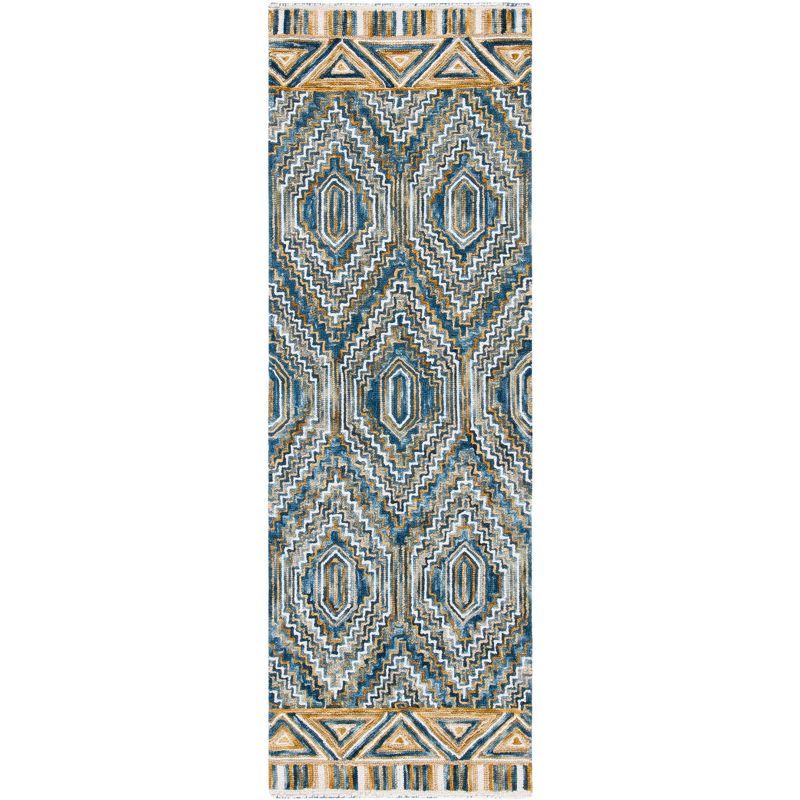 Blue and Gold Handmade Tufted Wool Runner Rug