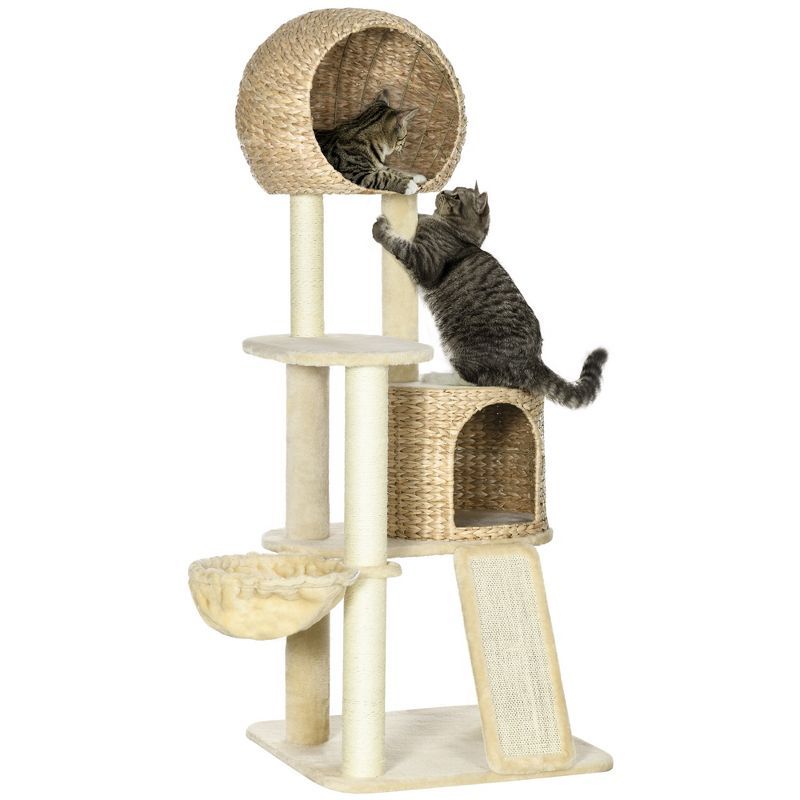 Beige Sisal Cat Tree with Condo and Hammock, 72 cm