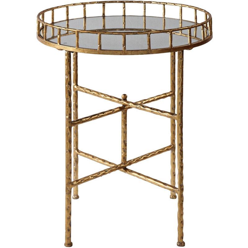 Elysian 20" Gold Mirrored Round Accent Table with Cross Bar Base