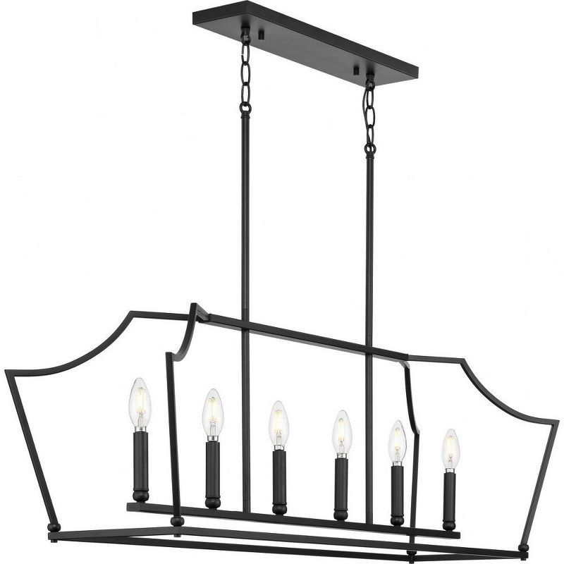 Matte Black Steel 6-Light Linear Chandelier with Candelabra Bulbs