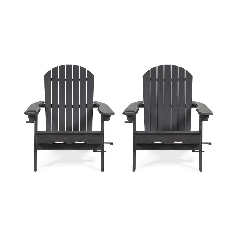 Set of 2 Dark Gray Acacia Wood Folding Adirondack Chairs