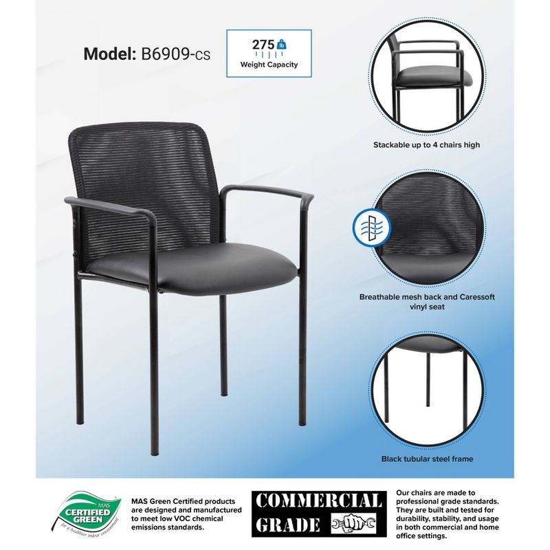 Modern Black Mesh & Vinyl Stackable Guest Chair with Metal Glides