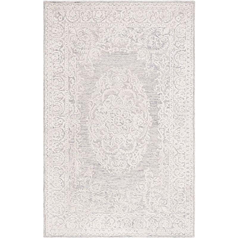 Gray Hand-Tufted Wool and Silk Rectangular Rug