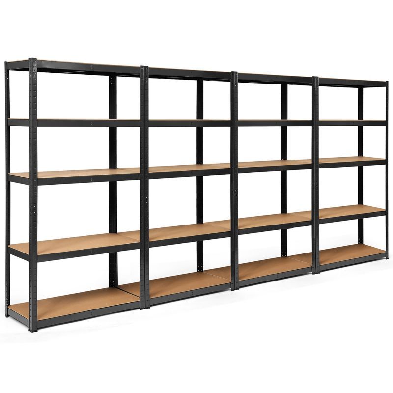 72'' Heavy Duty Black Steel Garage Rack with 5 Adjustable Wood Shelves