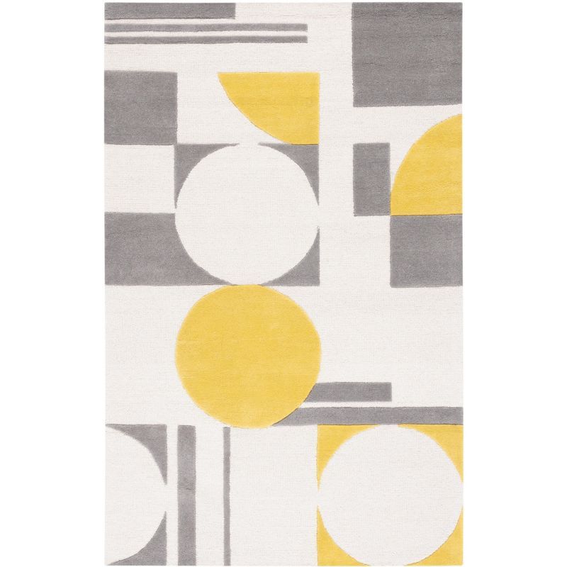 Gray and Yellow Hand-Tufted Wool 6' x 9' Area Rug