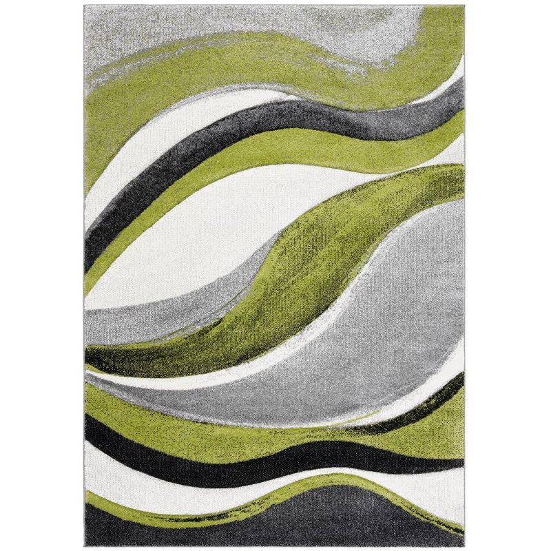 Grey and Green Abstract Mid-Century Modern Synthetic Rug