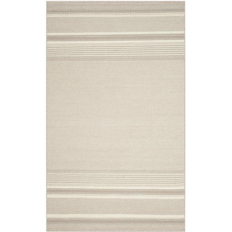 Grey and Ivory Handwoven Wool and Cotton 5'x8' Area Rug