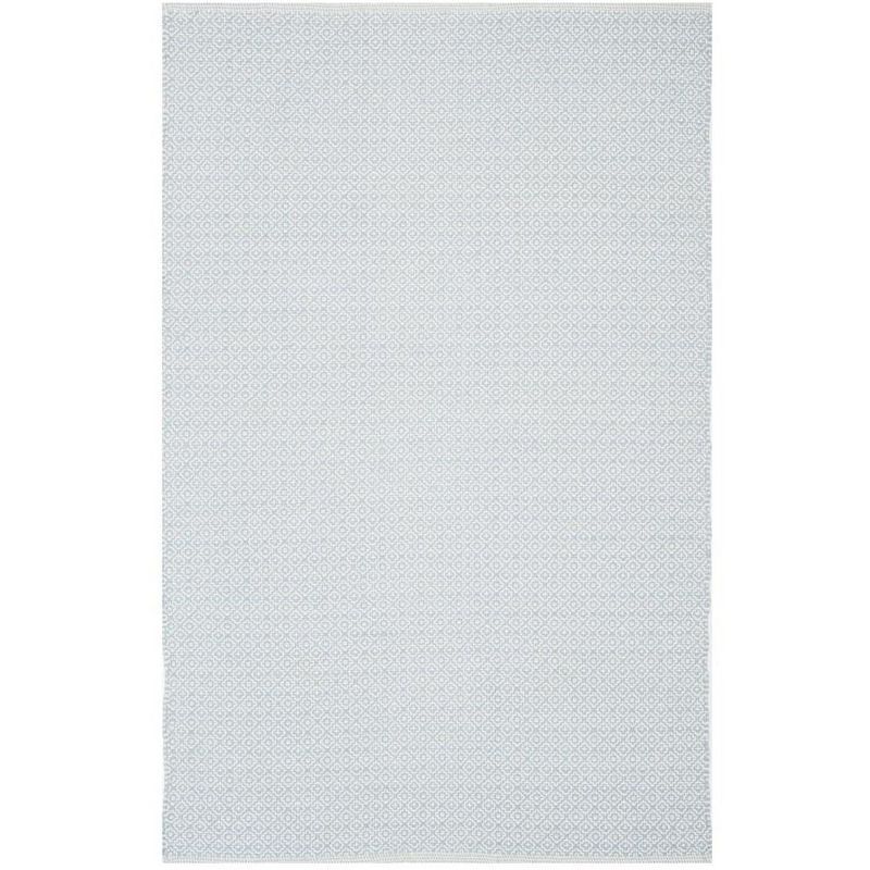 Ivory and Light Blue Geometric Wool Cotton Area Rug 4' x 6'