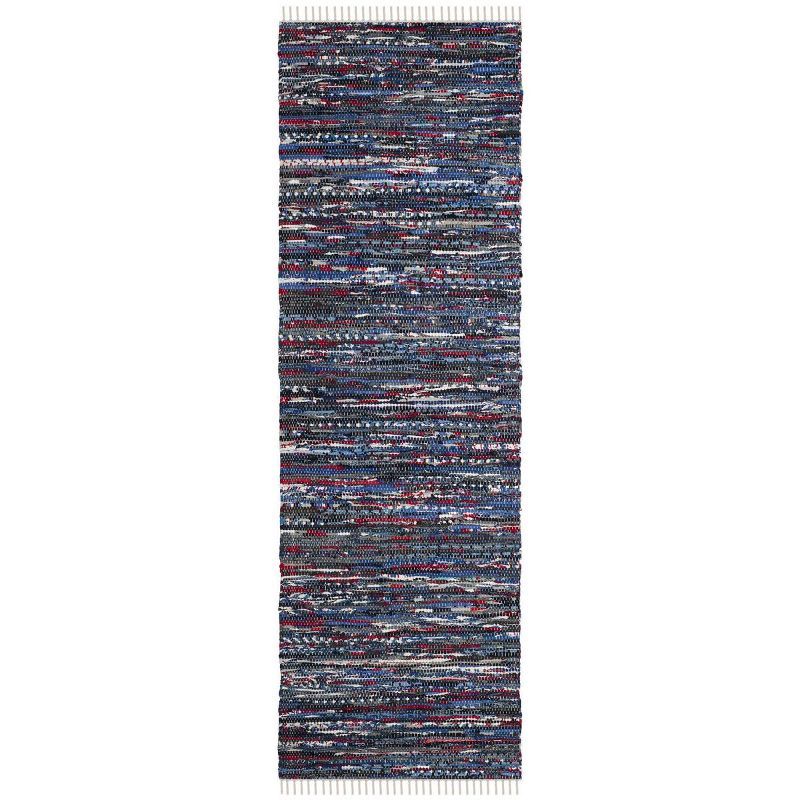 Blue and Multicolor Handwoven Cotton Wool Striped Runner Rug