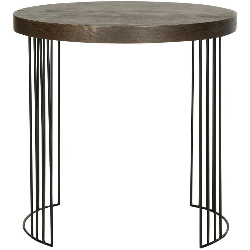 Kelly Round Black and Brown Wood Metal Side Table