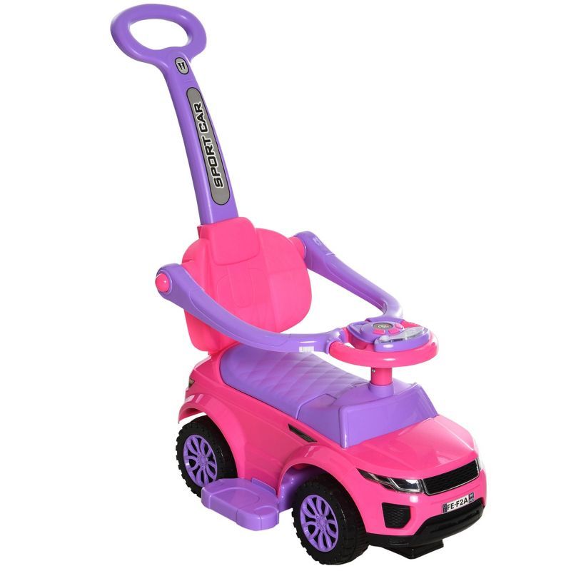 Pink and Purple 3-in-1 Toddler Push Car with Music and Lights