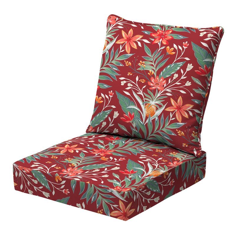 Luau Red Tropical Floral Outdoor Deep Seat Cushion Set