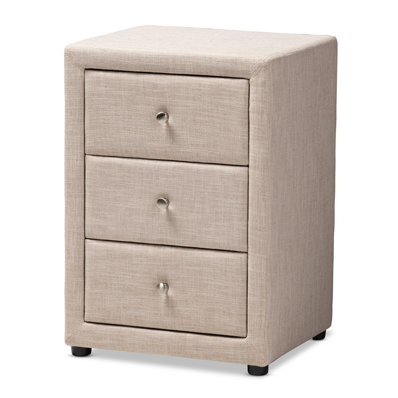 Contemporary Tessa 3-Drawer Nightstand in Chic Fabric Upholstery