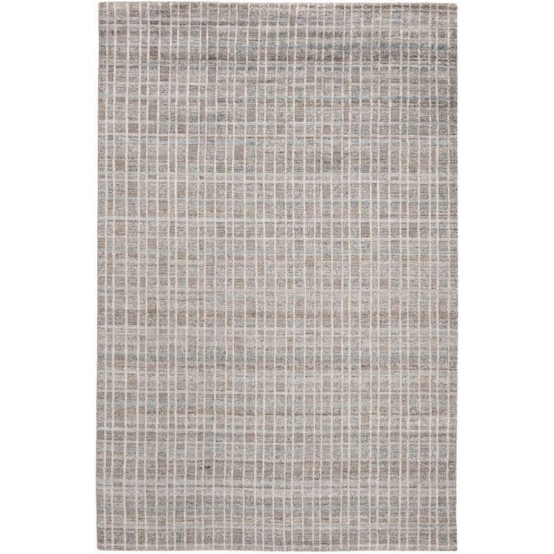 Grey and Blue Hand-Knotted Viscose 6' x 9' Area Rug