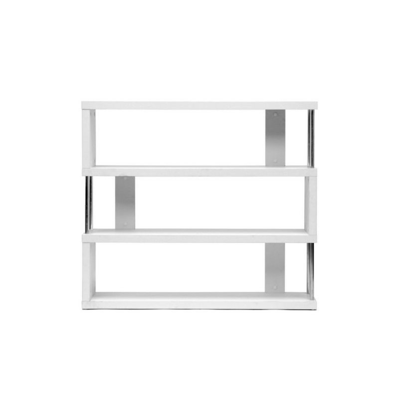 White Modern 3-Shelf Rectangular Étagère with Chrome Supports