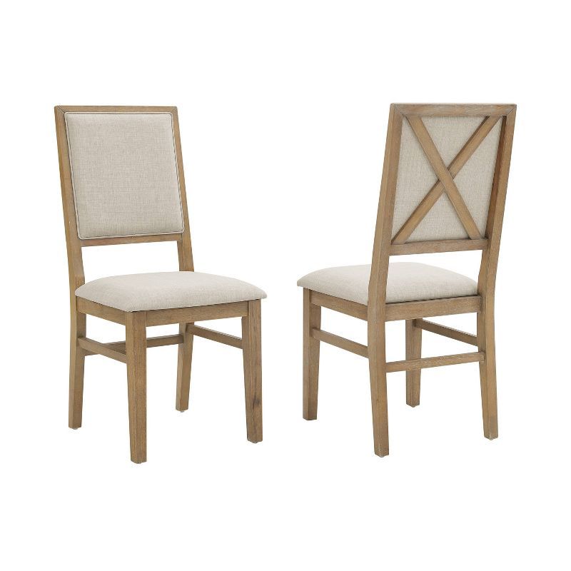 Joanna Cream Linen and Light Wood Rustic Dining Chair Set