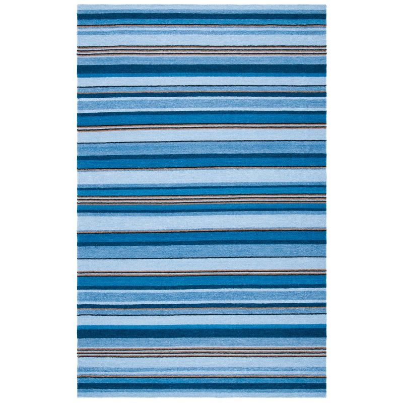 Handmade Blue Striped Wool Flatweave Area Rug