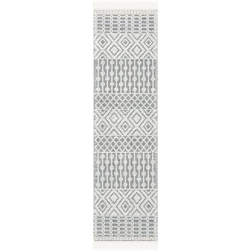 Ivory and Black Flat Woven Wool Runner Rug 2'3" x 8'