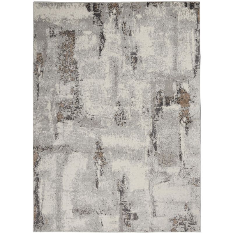 Grey Ivory 8' x 10' Abstract Synthetic Easy Care Rug