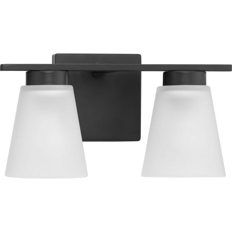 Matte Black Steel 2-Light Vanity Fixture with Etched Glass Shades