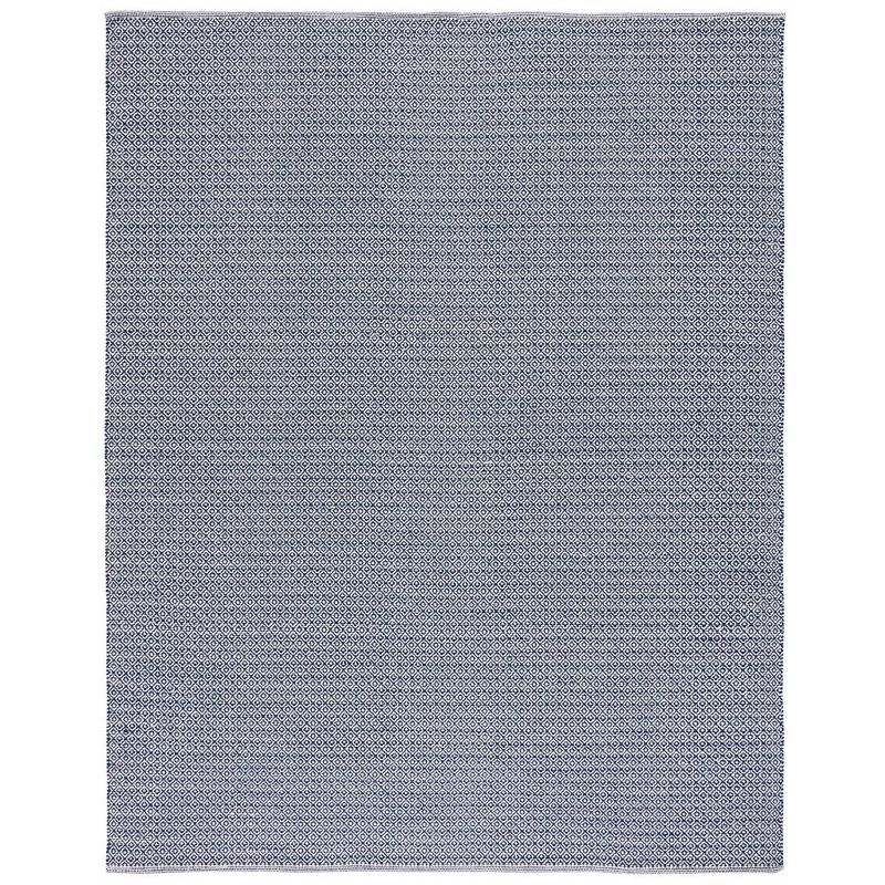 Ivory and Navy Geometric Flat Woven Wool Cotton Rug, 8' x 10'