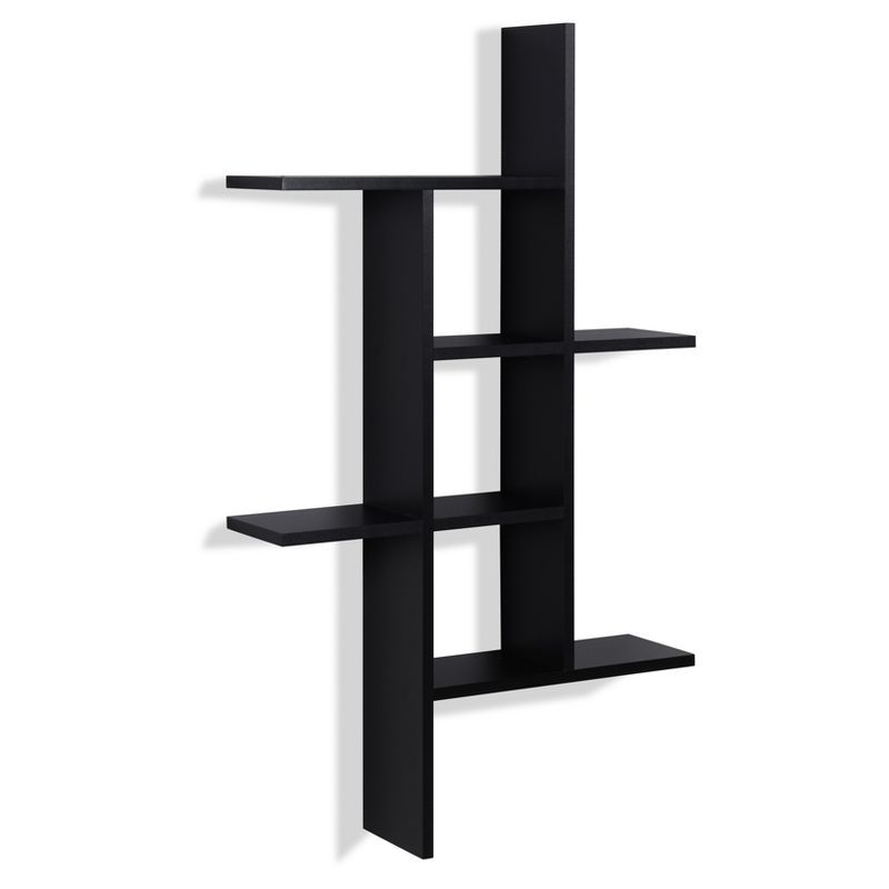 Black Laminated MDF Floating Cube Wall Shelf