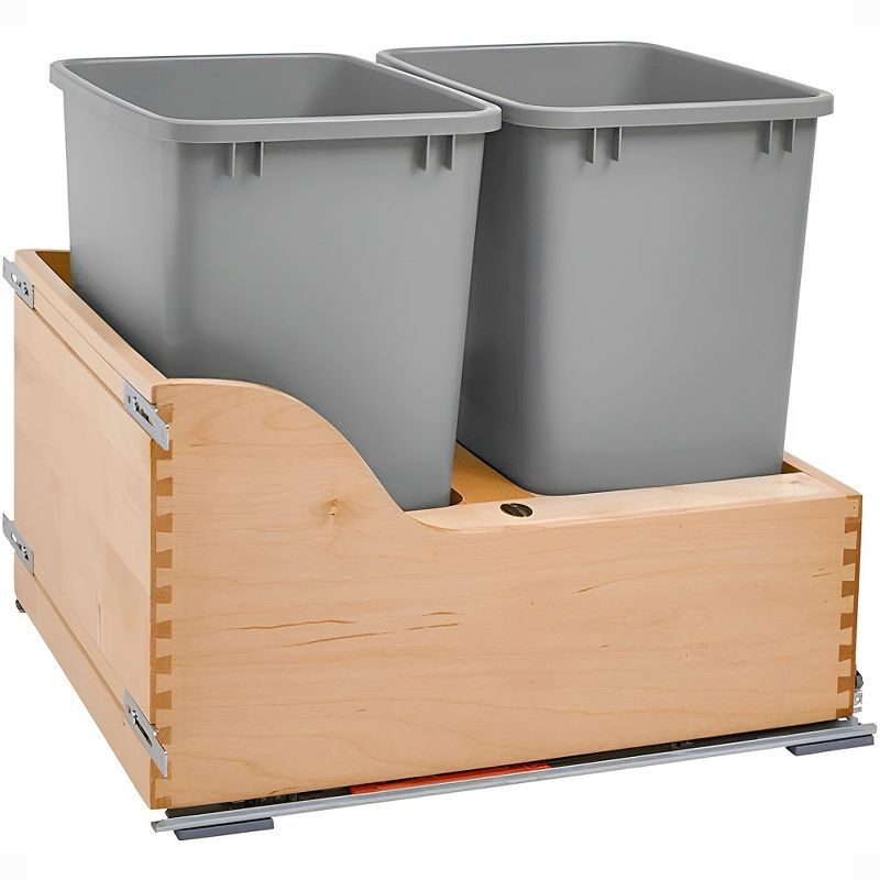 Maple Wood Double Pull-Out Trash Can with Soft-Close Slides