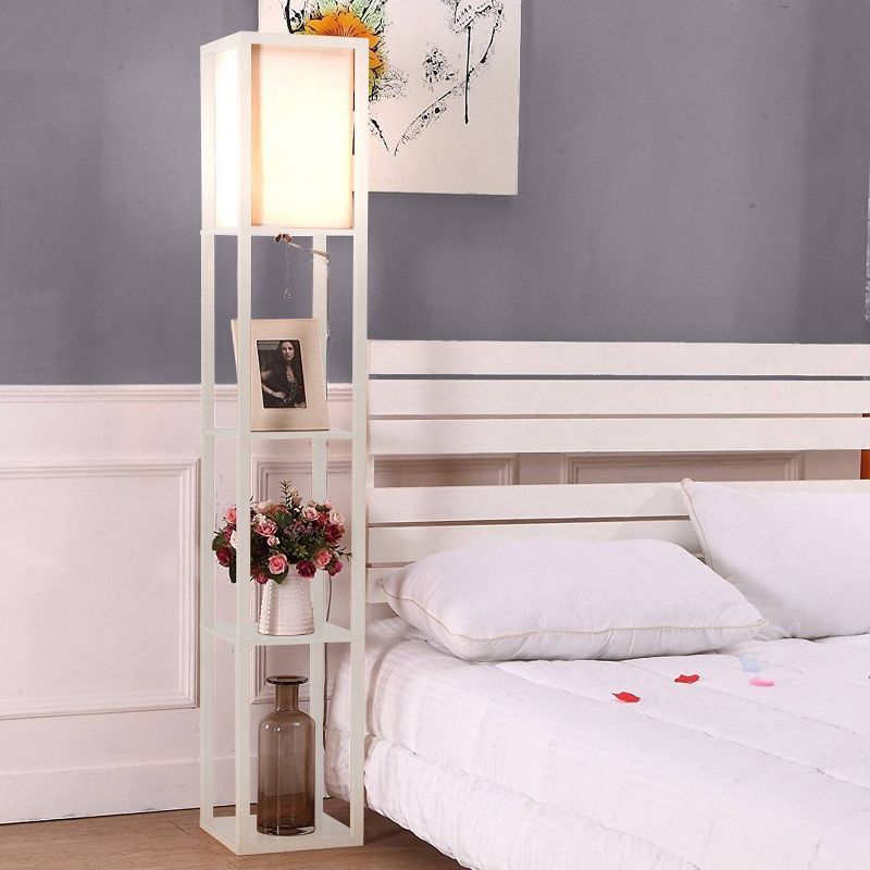 White Adjustable LED Shelf Floor Lamp with Storage