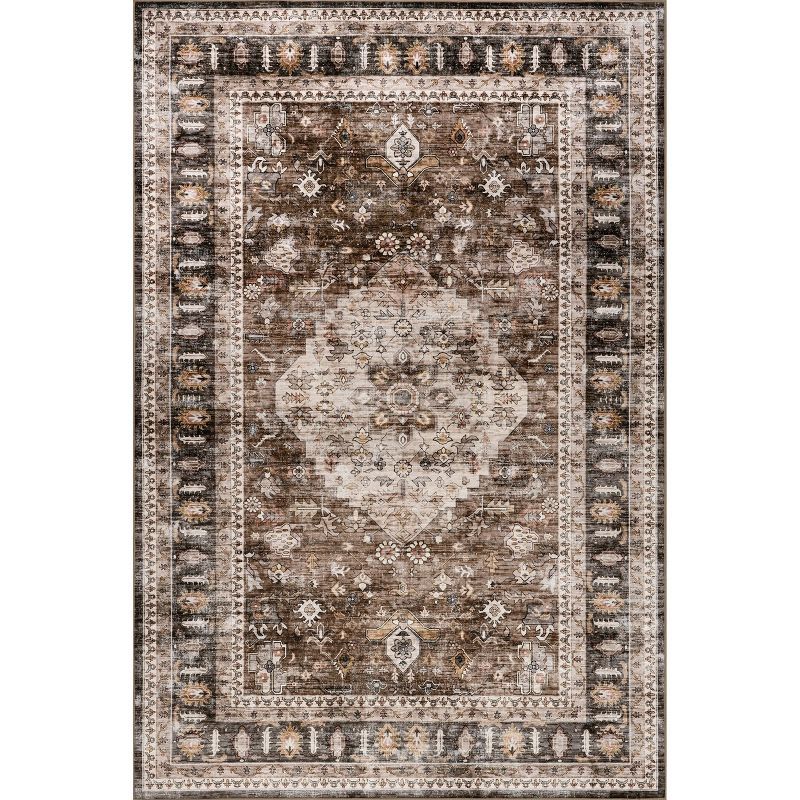 Davi Dark Brown 9' x 12' Machine Washable Area Rug
