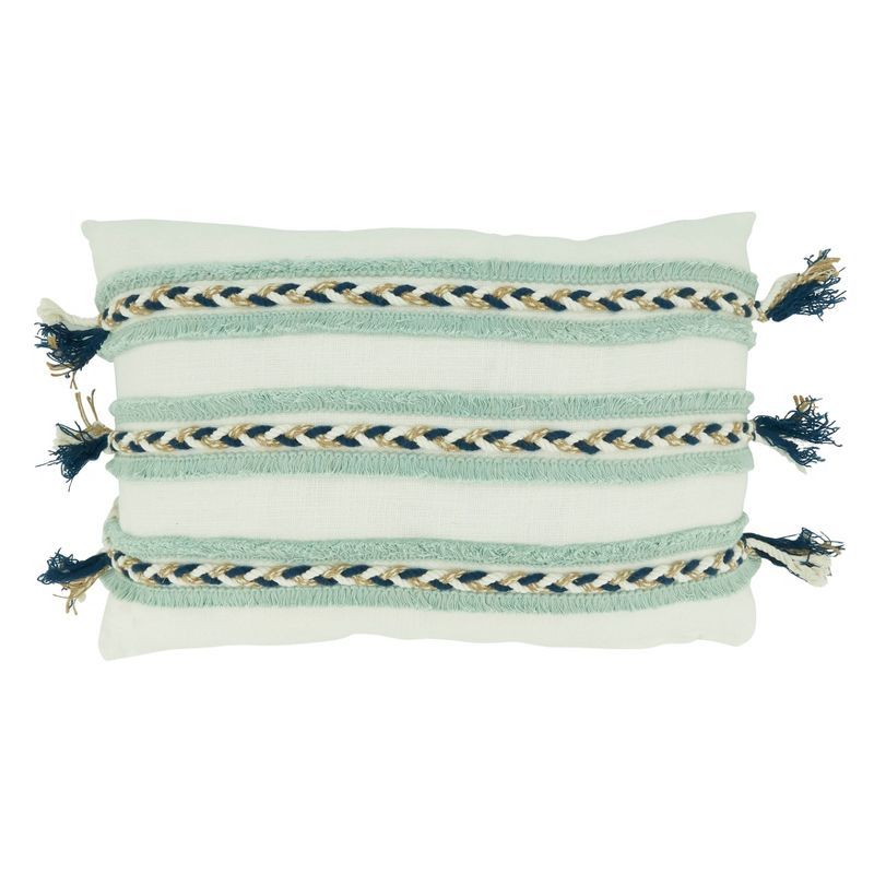 Blue Cotton Braided Cord Applique Decorative Pillow Cover