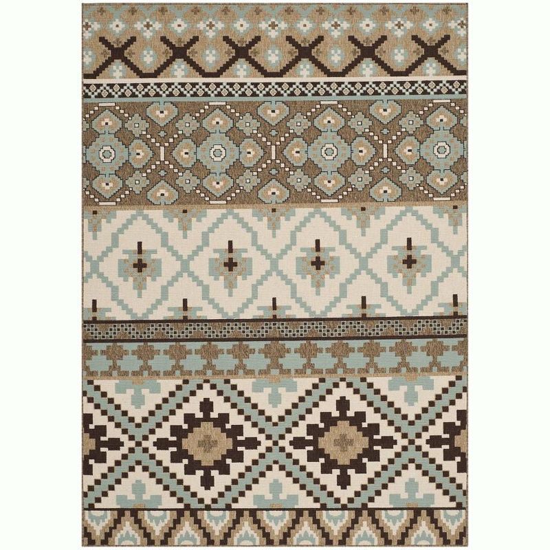 Blue and Brown 5' x 7' Synthetic Floral Area Rug