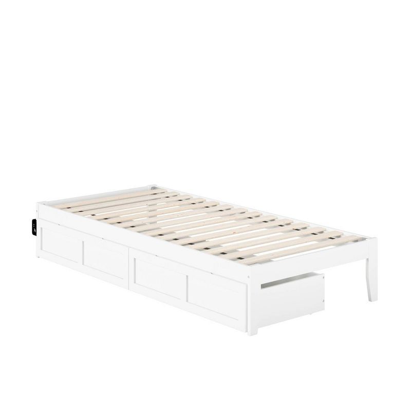 White Twin Platform Bed with Storage Drawers and USB Charger