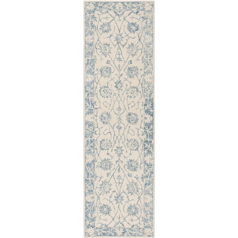 Elegant Ivory Floral Hand-Tufted Wool Runner Rug