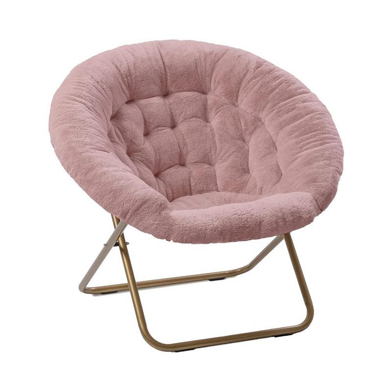 Chic Pink Faux Fur Papasan Chair with Sturdy Metal Frame