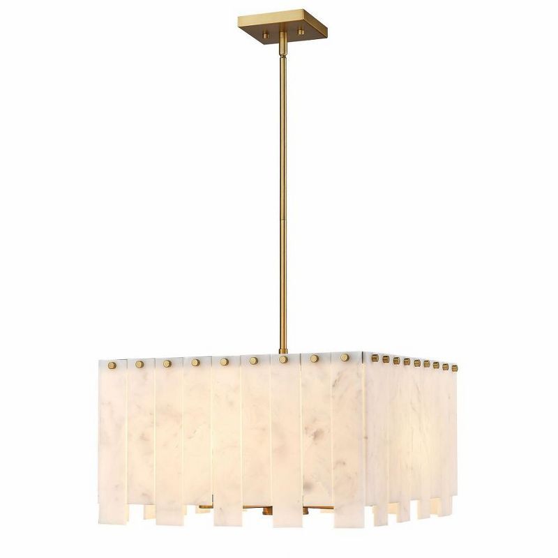 Viviana Art Deco 4-Light Pendant in Rubbed Brass with Alabaster Strips